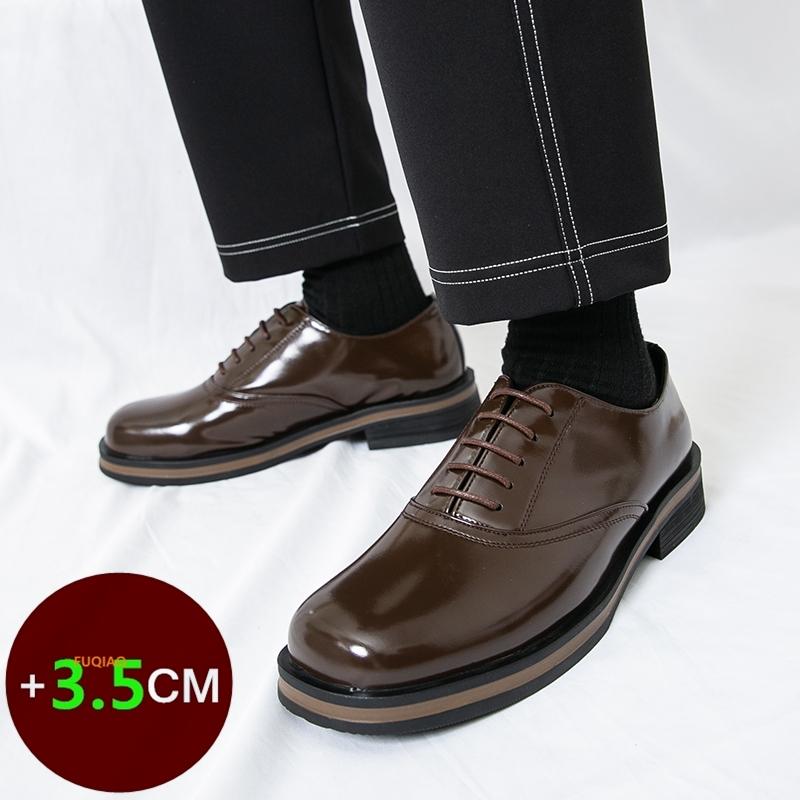 Fashion Men Leather Shoes Thick-soled Brown Black 3.5CM Height Increase Formal Business Shoes Fashion Platform Lace-up Casual Shoes