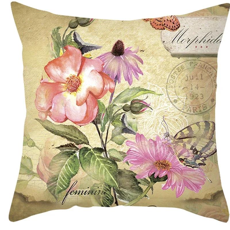 45x45cm Hot Selling Flower Ink Painting Polyester Pillowcase Cushion Cover Sofa Cushion Cover Home Pillowcase Decoration