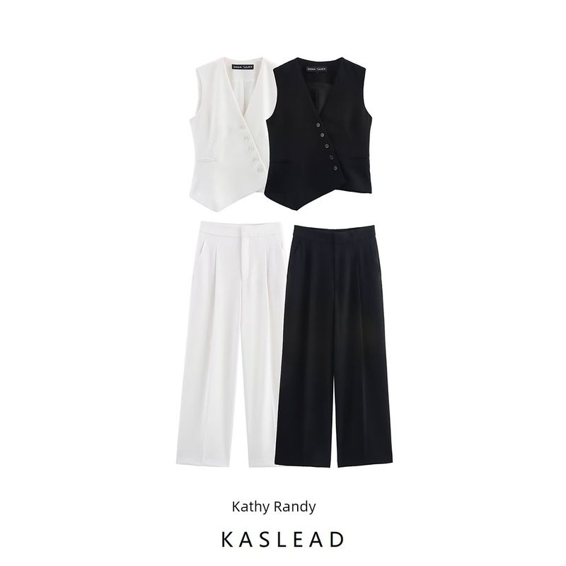 Kaslead New Women clothes Western Style Fashion Asymmetric Vest Trousers 3811047 38411048