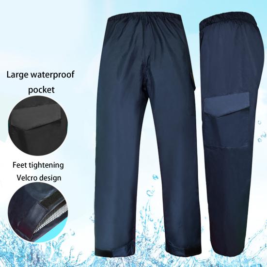 Double Layer Waterproof Rain Pants Ankle-banded Elastic Waistband Flap Pockets Unisex Camping Trekking Climbing Rain Trousers Outdoors Clothing