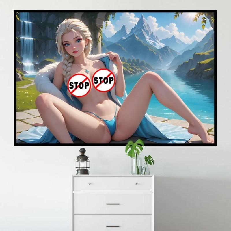 Pictură Decorativă Sexy cu Frumoasă Desen Animat Nudă Poster Canvas Artă de Perete de Înaltă Definiție Decor Acasă Living Mural Autocolant de Perete