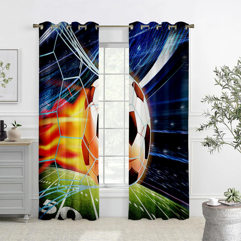 3D Colorful Football Ink Splashing Design Art Curtains, 2 Panels, Kids Room, Bedroom, Living Room, Balcony Decor