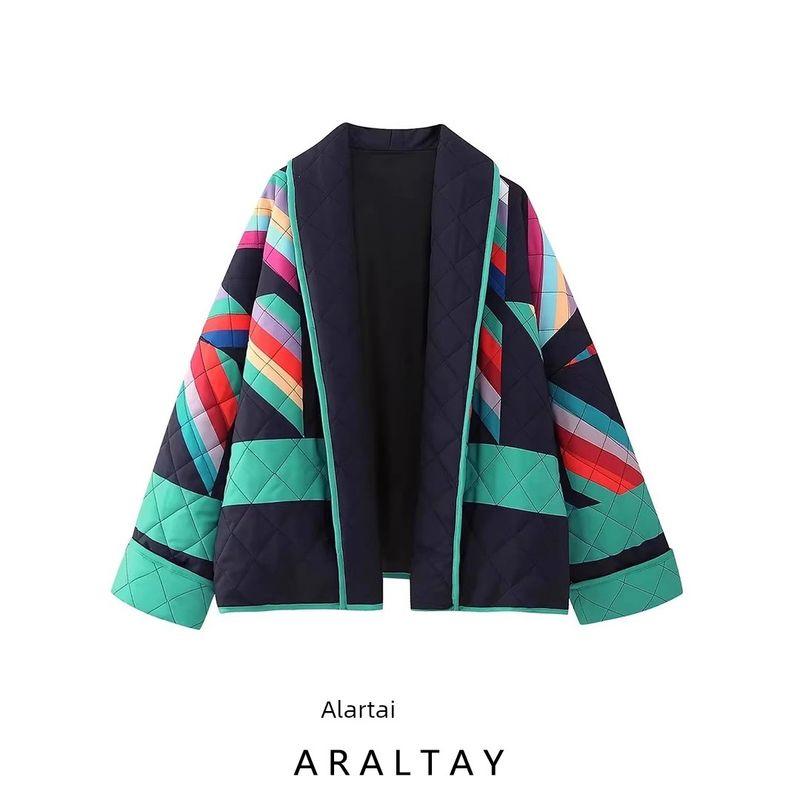 Araltay Fashion Style Women's Clothing French Style New Arrival Retro Casual Stitching Printing Loose Cotton Coat Long Sleeves Outwear