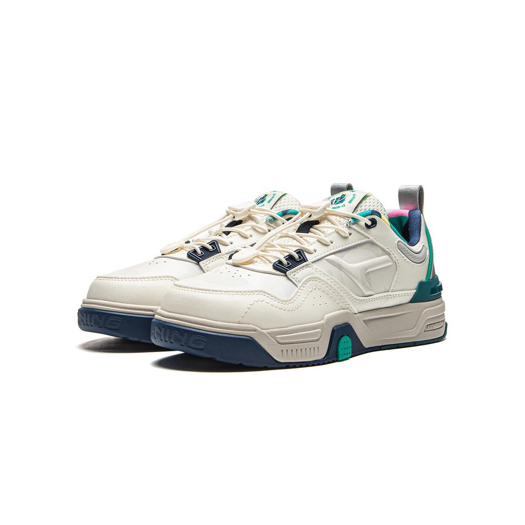 Li Ning Kinder Buchstabenmuster Bestickt Rutschfest Langlebig Rebound-Unterstützung Low-Top Kinder Skateschuhe Kinder Skateschuhe Off-White YKCU124-17