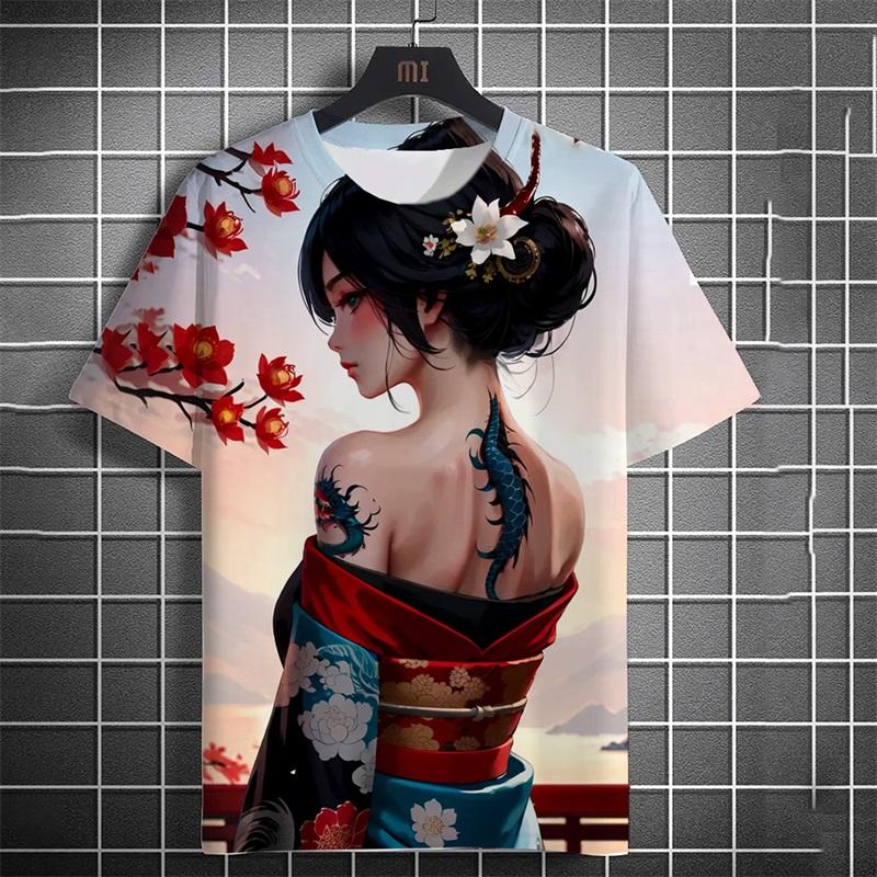 Full Print Beauty Girl Graphic T Shirt For Men Casual Short Sleeve Round Neck Loose Tshirts Tops Men's Oversized Tees Streetwear
