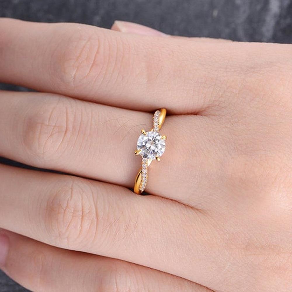 Chic Gold Color Women Twist Rings Brilliant CZ Marriage Wedding Ceremony Accessories Promise Crystal Ring Bridal Jewelry