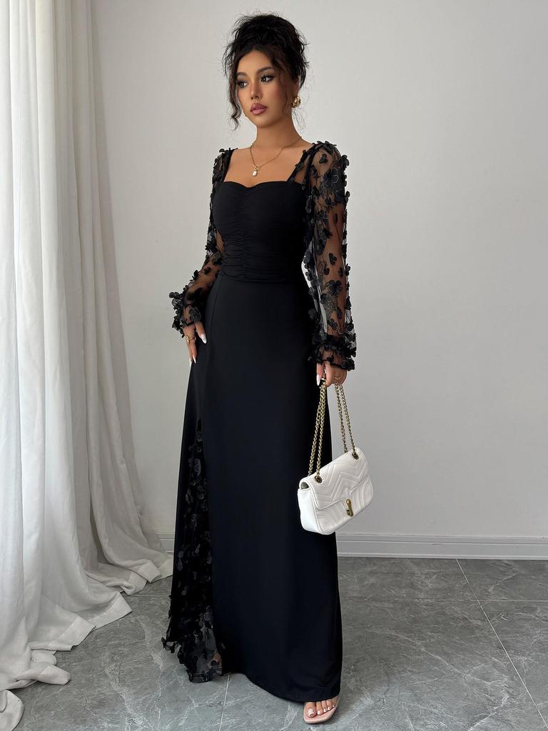 Elegant European Long Sleeve High-End Long Skirt for Women - 2025 Autumn/Winter