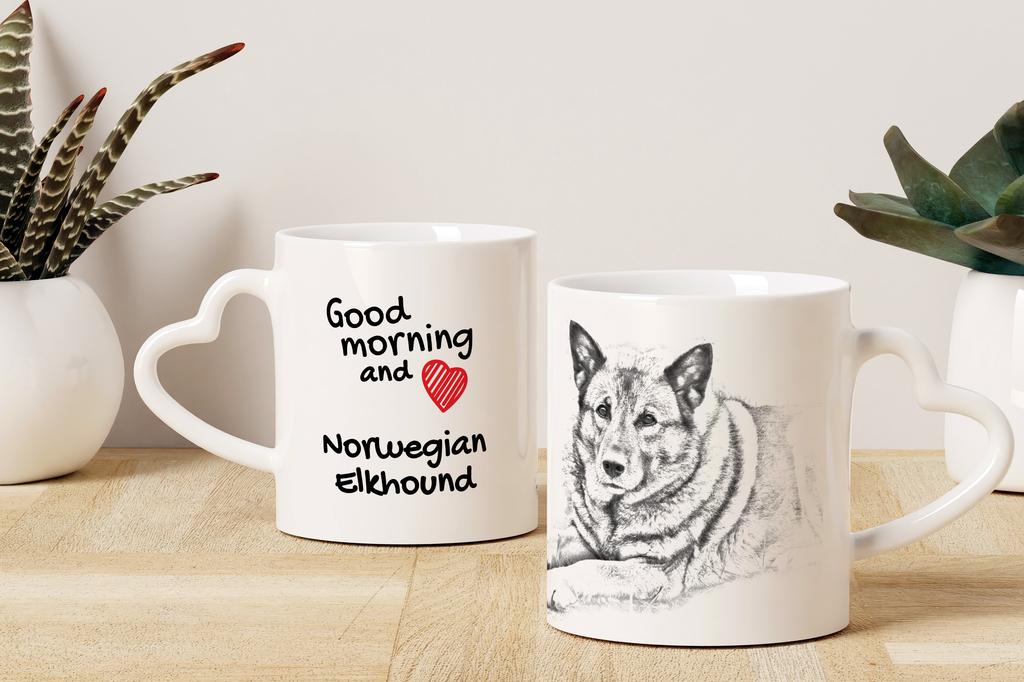 Norwegian Elkhound - Cup with a Dog, Adorable Cup with a Heart-shaped Handle, Universal Gift from the Art-Dog Brand