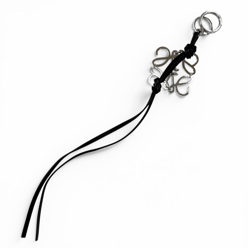 Great LOEWE Bag charm Anagram Keychain Keyring black leather Women C821232X02 Used