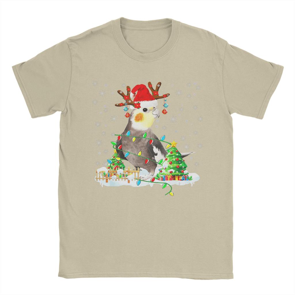 Men T Shirt Christmas Cockatiel Lover Santa Cockatiel Christmas Lights T-Shirts Novelty  Summer Tees Streetwear 100% Cotton Tops