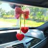 Rearview Mirror Charm Crochet Heart Car Hanging Decor, Knitted Bowknot Love for SUV Pendant Mirror, Cute Accessory Bag Purse, Valentine's Day Gift Her