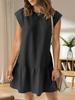 Women's Crew Neck T Shirt Dress Cap Sleeve Ruffle Hem Loose Mini Dress