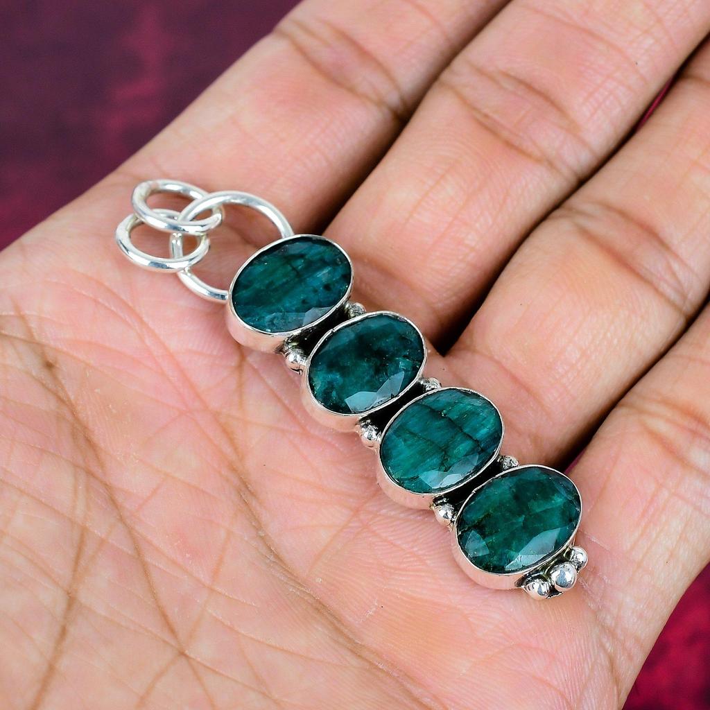 Emerald Pendant, 925 Sterling Silver Pendant Gemstone Jewelry, Handmade Pendant Amazing Jewelry, Gift For Her