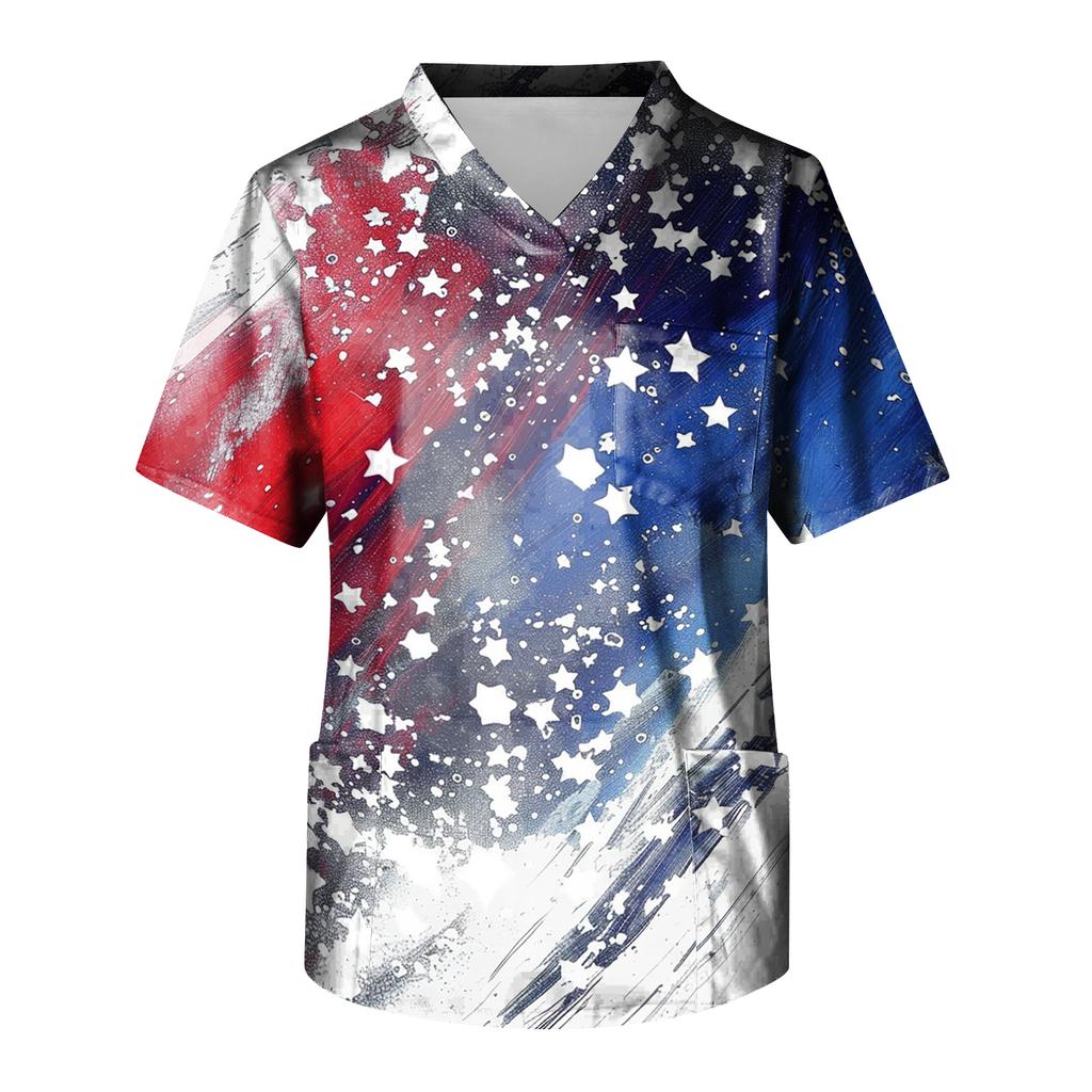 Men's Short Sleeve V-Neck  Print Chest Pocket Care Top