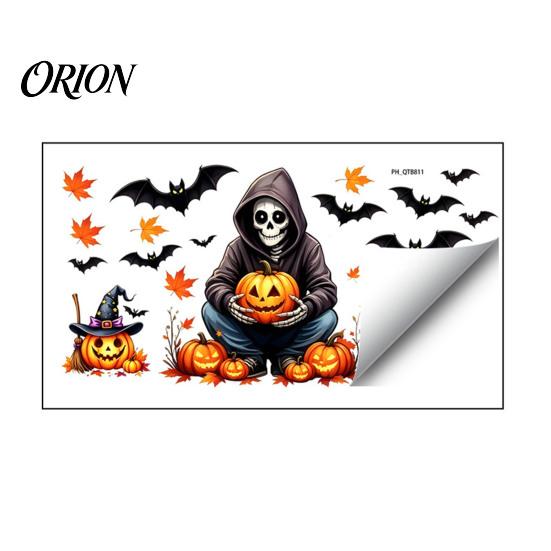Removable Autumn Pumpkin Wall Stickers Cute Halloween Decals, Black Cat Witch Bat Stickers, Fall Window Decorations for Store Peel & Stick Art