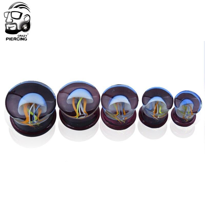 Denizanası Logosu Cam Kulak Tıkacı Tünel Kulak Sedye Genişletici göbek takısı Moda Dış Uzay Cabochons Cam Takı