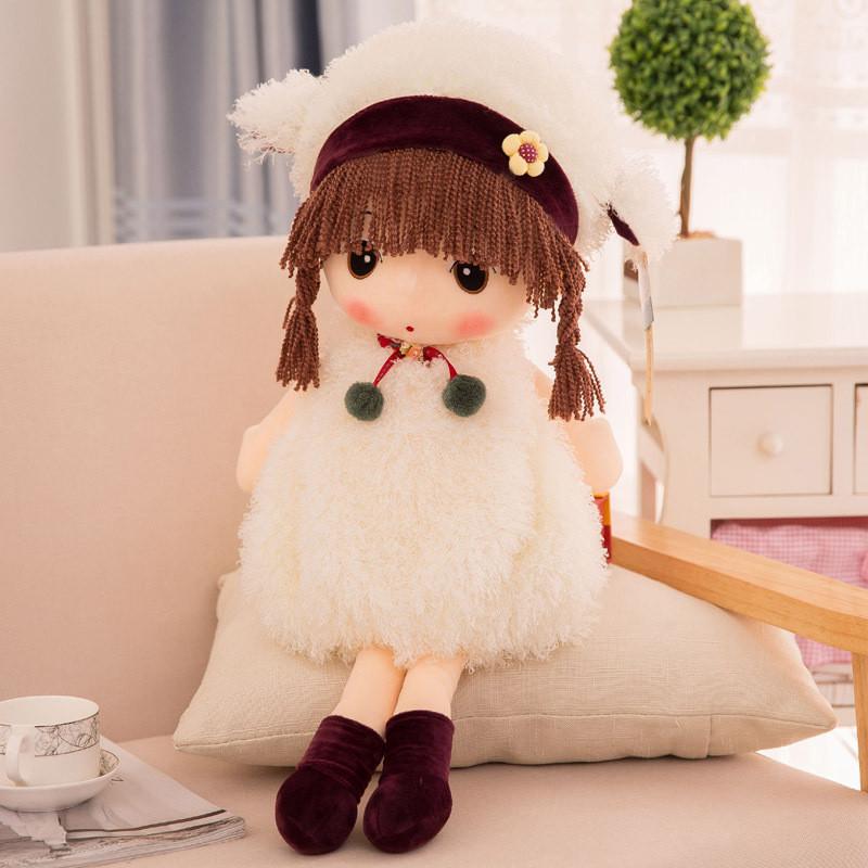 Plush Doll Child Bed Pillow With Soft Coral Velvet For Girls Bedroom Decor