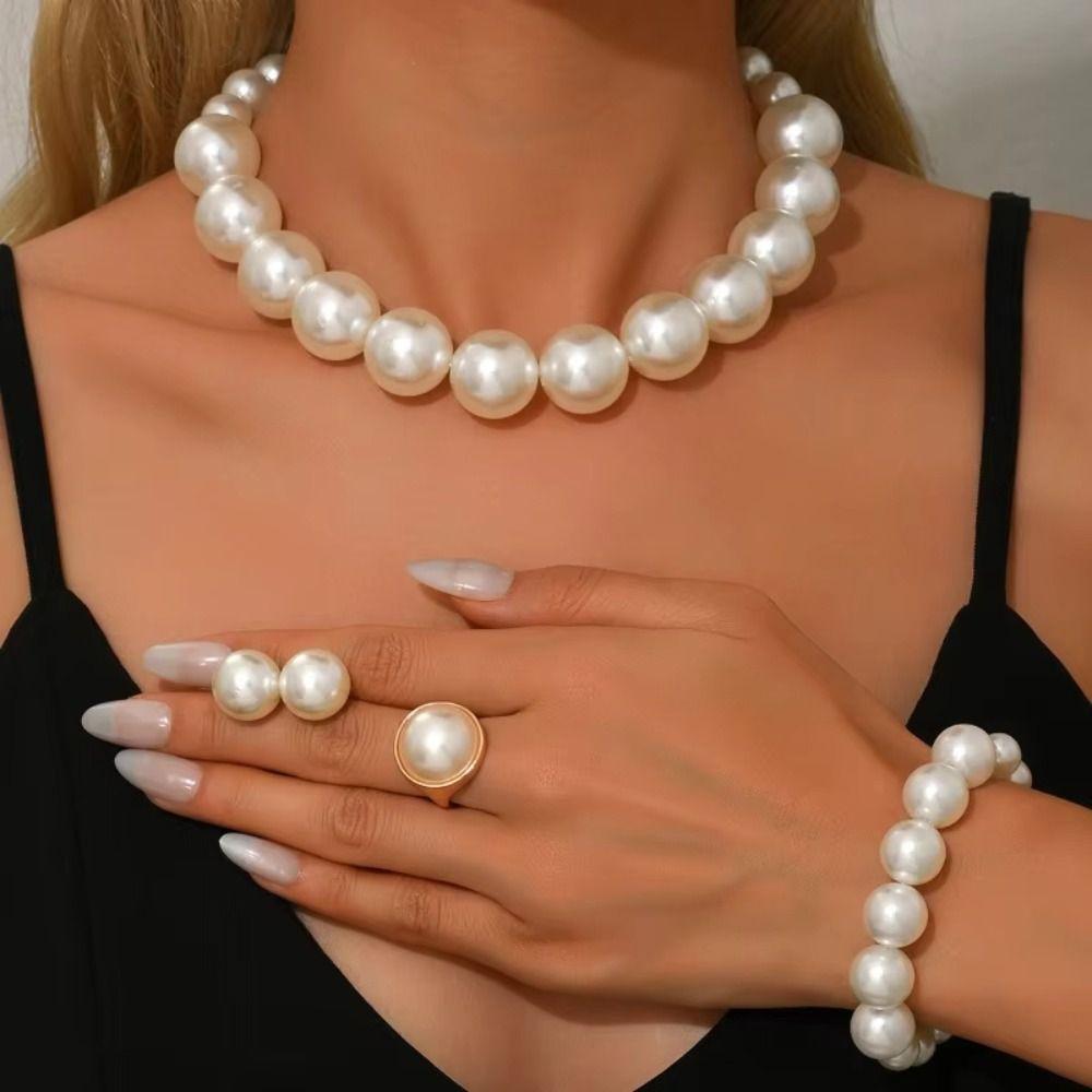 Vintage Style Necklace Bracelet Earring Ring Sets Light Luxury French Pearl Necklace Women