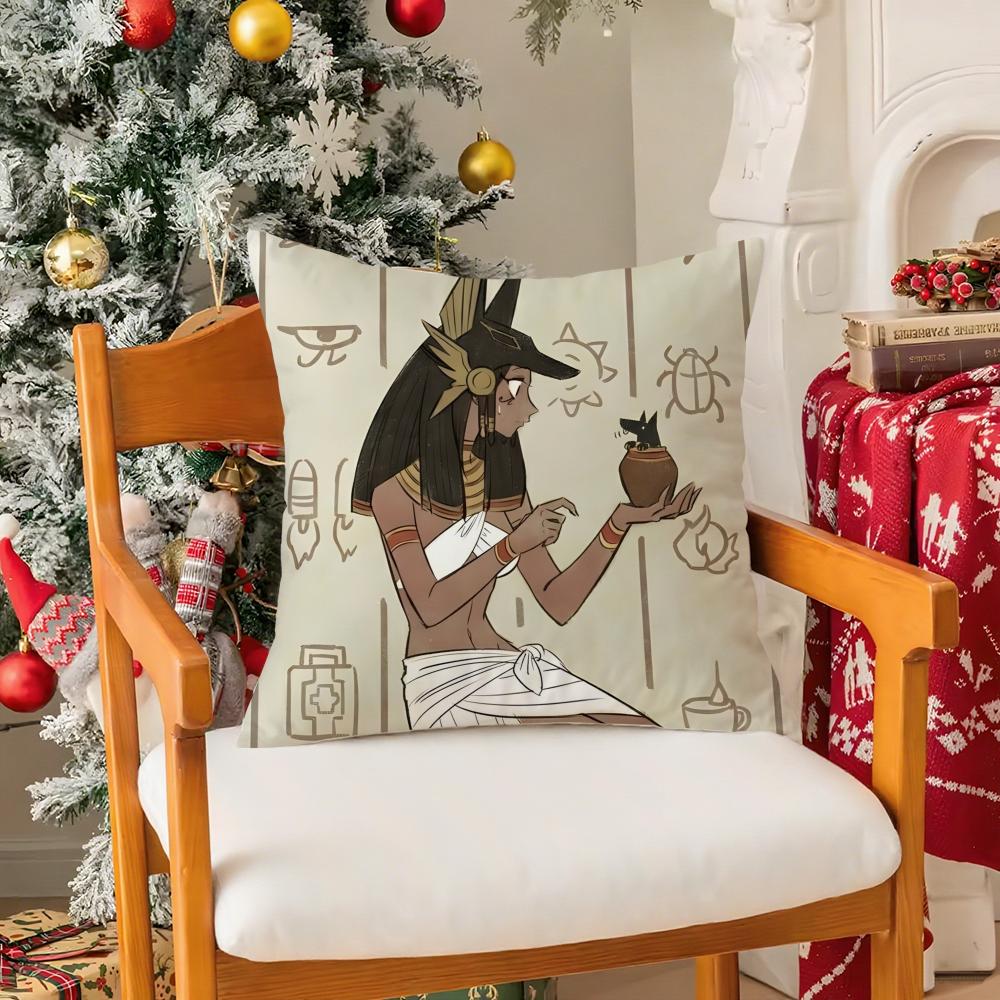 Ancient Egyptian Art Pillow Case Silky Short Plush with Invisible Zipper Dustproof Sofa Cushion Cover for Home Decor