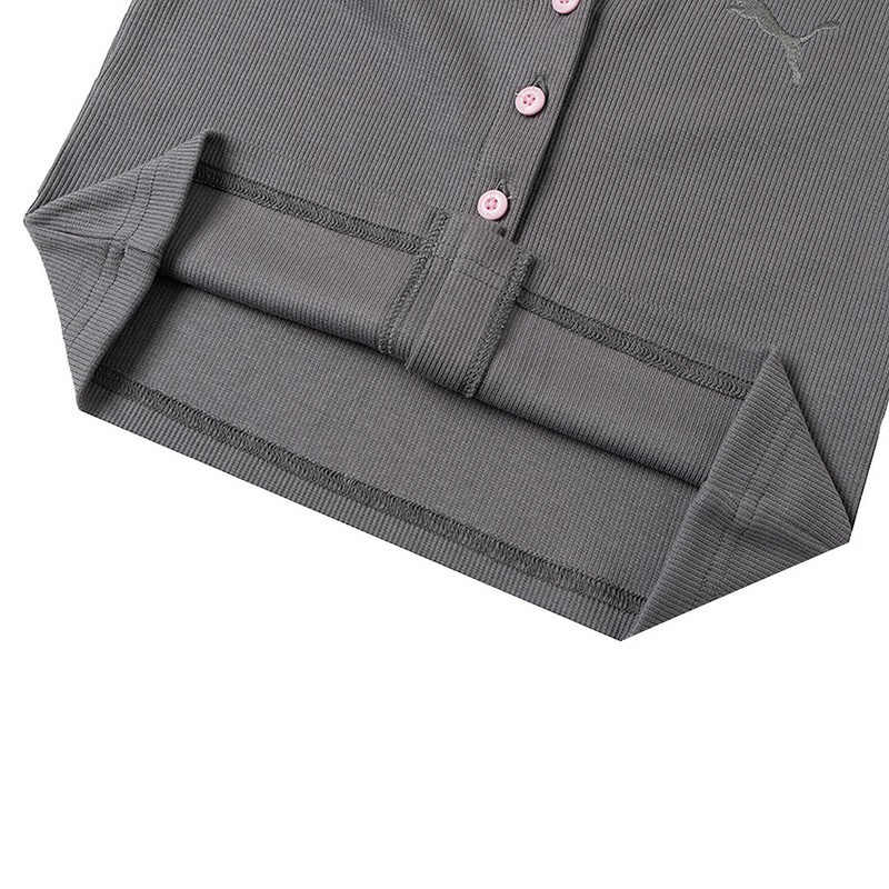 Puma Logo Print Solid Color Outdoor Casual Long Sleeve Cropped Top Women Tops Gray 628475-89