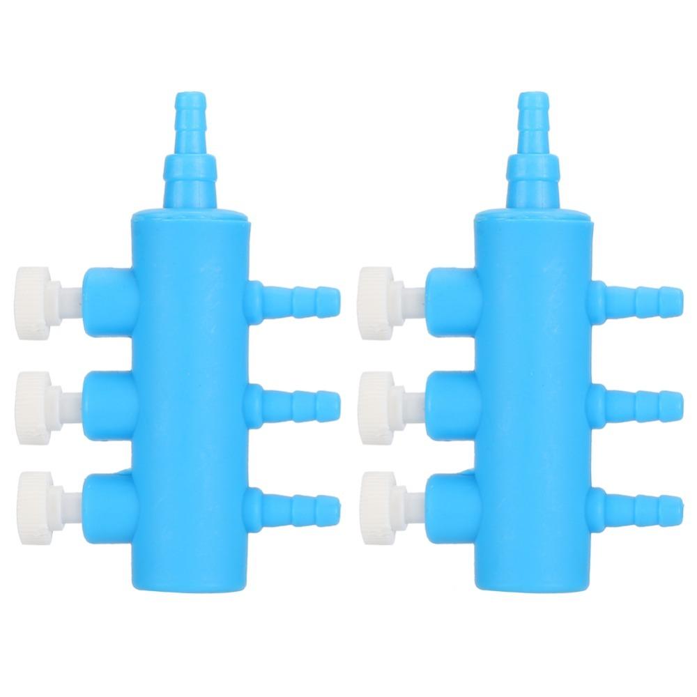 2PCS Set Plastic Fish Tank Air Splitter Air Flow Control Blue Air Pipe Distributor Accessory Oxygen Distributor
