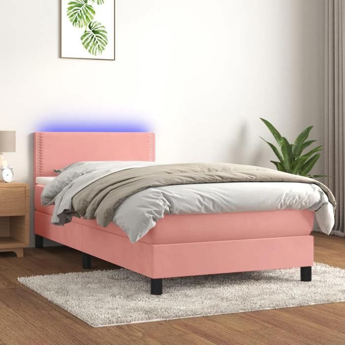 VidaXL Sommier à Lattes de Lit avec Matelas et LED, Lit Rembourré, Lit Simple, Lit Adulte de Chambre à Coucher Intérieur, 3134332