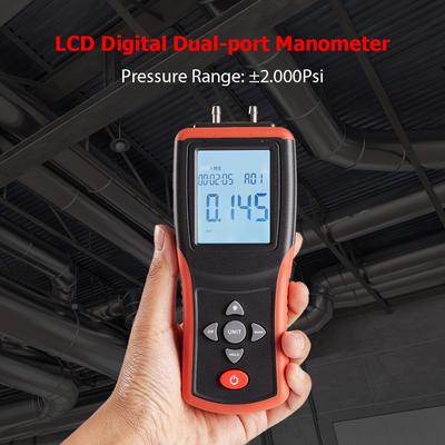 Dijital Manometre 2,4 inç LCD Yüksek Hassasiyetli El Tipi Çift Bağlantı Noktalı Manometre +/-2Psi Diferansiyel Hava