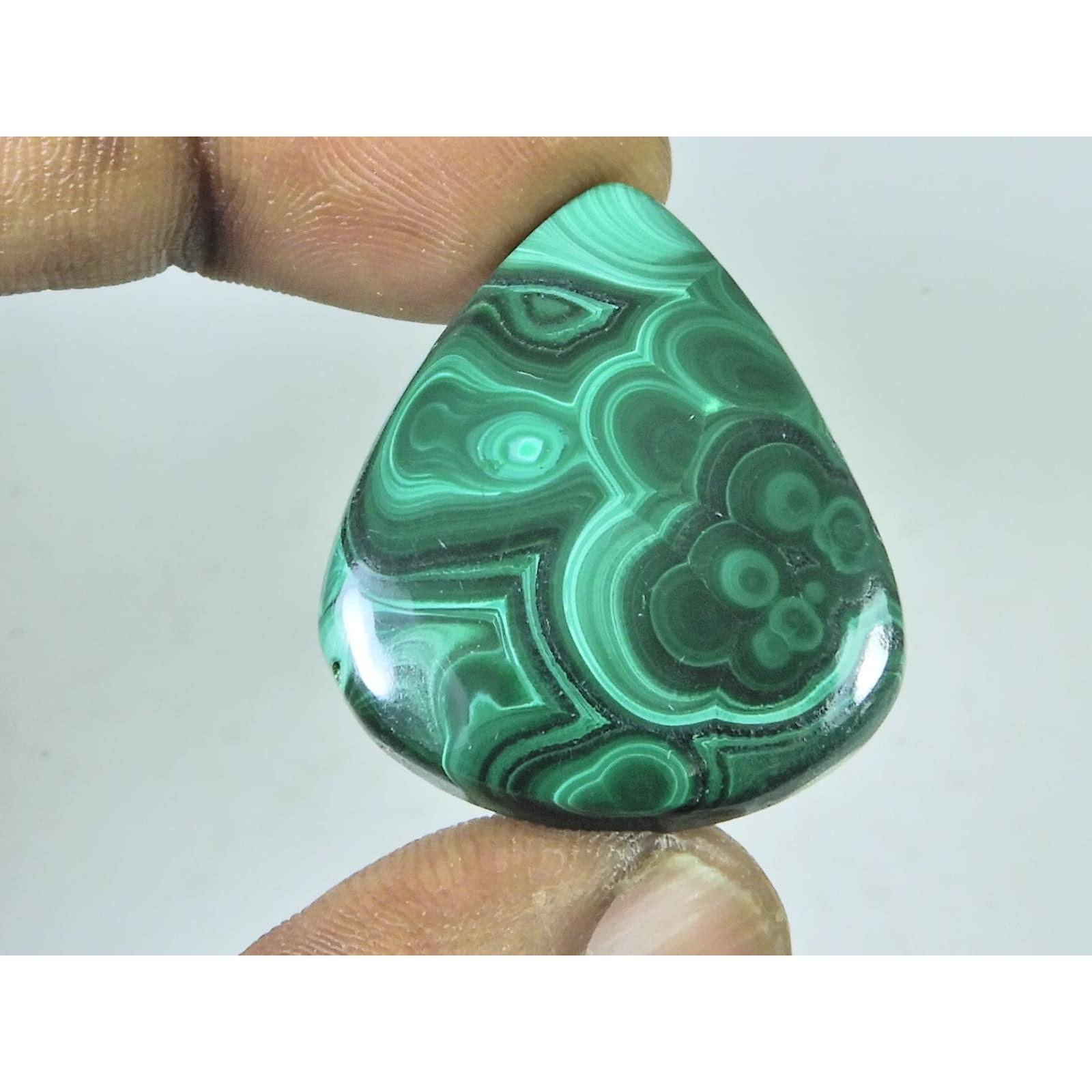 27X32X4MM Natural Malachite Flower Design Pear Cabochon Loose Gemstone 48Cts D-499