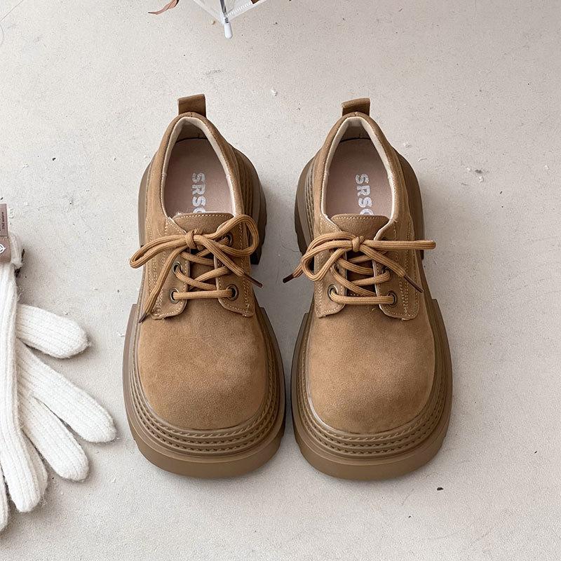 

Retro height increase small versatile single shoes women s spring and autumn 2025 new brown round head British platform small leather shoes 35 верблюд