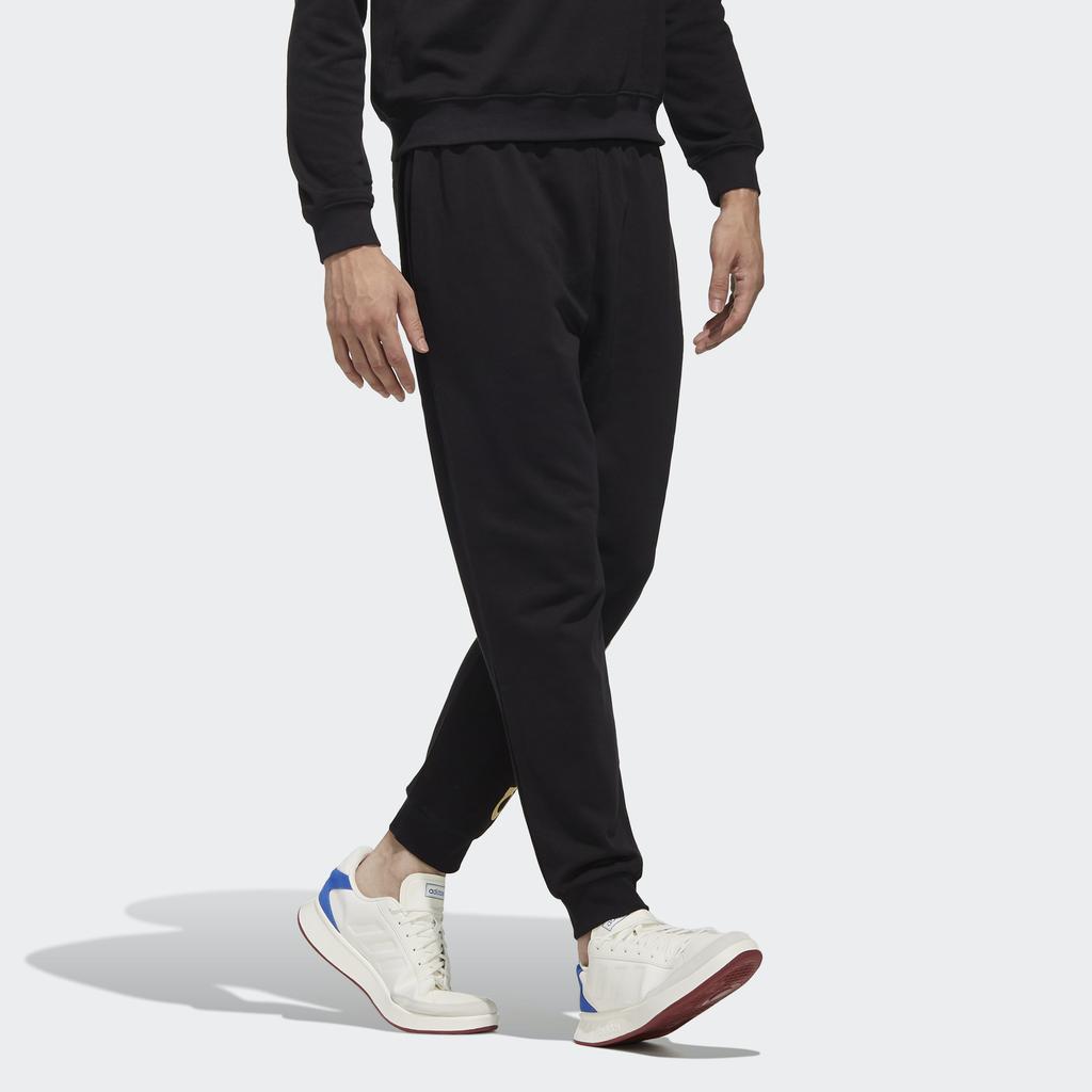 Adidas Neo Essential Logo Print Joggers Men Bottoms Black FP7446