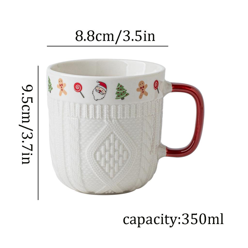 380ml Christmas Sweater Ceramic Mug with Festive Holiday Icons – Red Handle Coffee & Tea Cup Gift for Winter and Xmas
