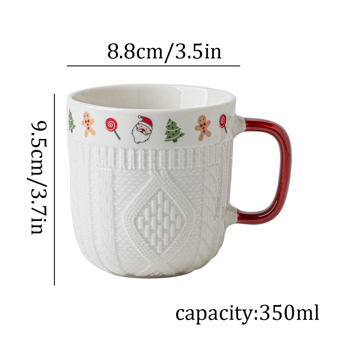 

380ml Christmas Sweater Ceramic Mug with Festive Holiday Icons – Red Handle Coffee & Tea Cup Gift for Winter and Xmas 380ml