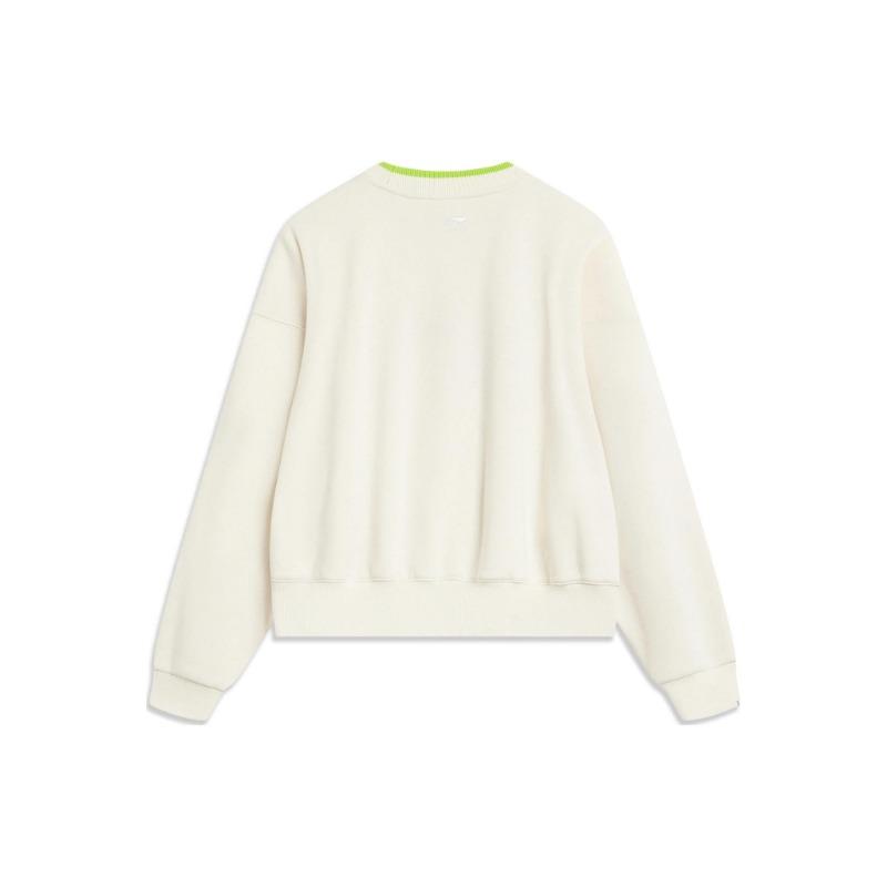 Li Ning X Disney Monsters University Collaboration Letter Cartoon Print Fleece Warm Loose Pullover Sweatshirt Women Sweatshirt Off-White AWDT808-1