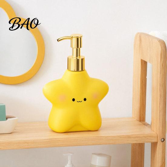 Versatile Soap Container 400ML Cartoon Star Dispenser with Plastic Pump, Refillable Liquid Hand Container, Empty Shower Gel Lotion Bottle for Bathroom