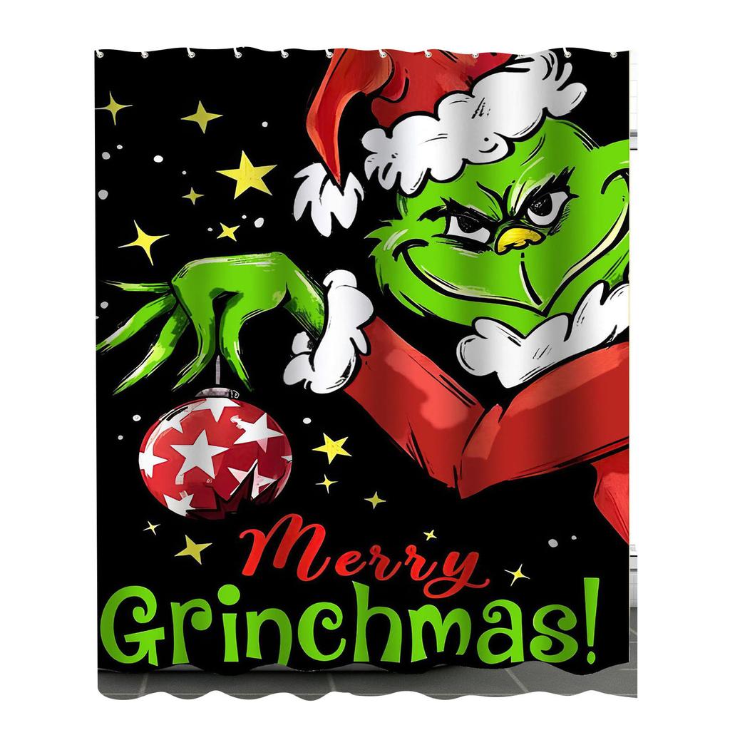 180x180cm Cute Christmas Pattern Printed Shower Curtain With Hooks