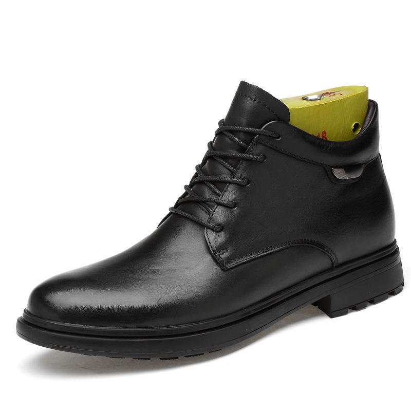 Men's High-Top Cowhide Boots - Autumn/Winter Casual Leather Shoes, Warm Velvet-Lined, Large Size