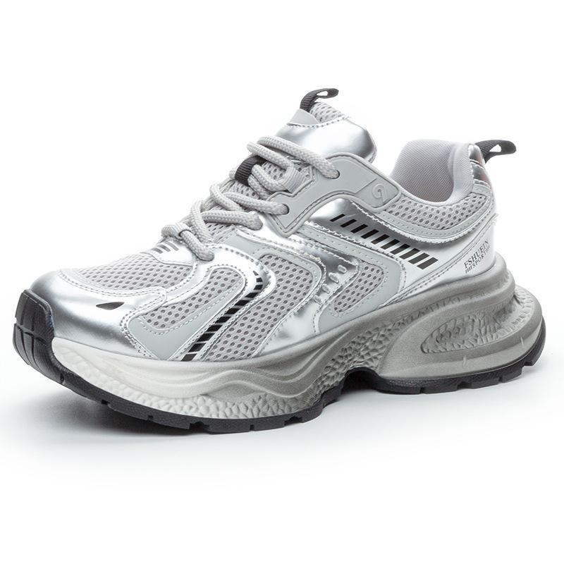 

Кроссовки из натуральной кожи с тонкой сеткой красного цвета с толстой подошвой, дышащие, повседневные кроссовки 38 серебряный серый