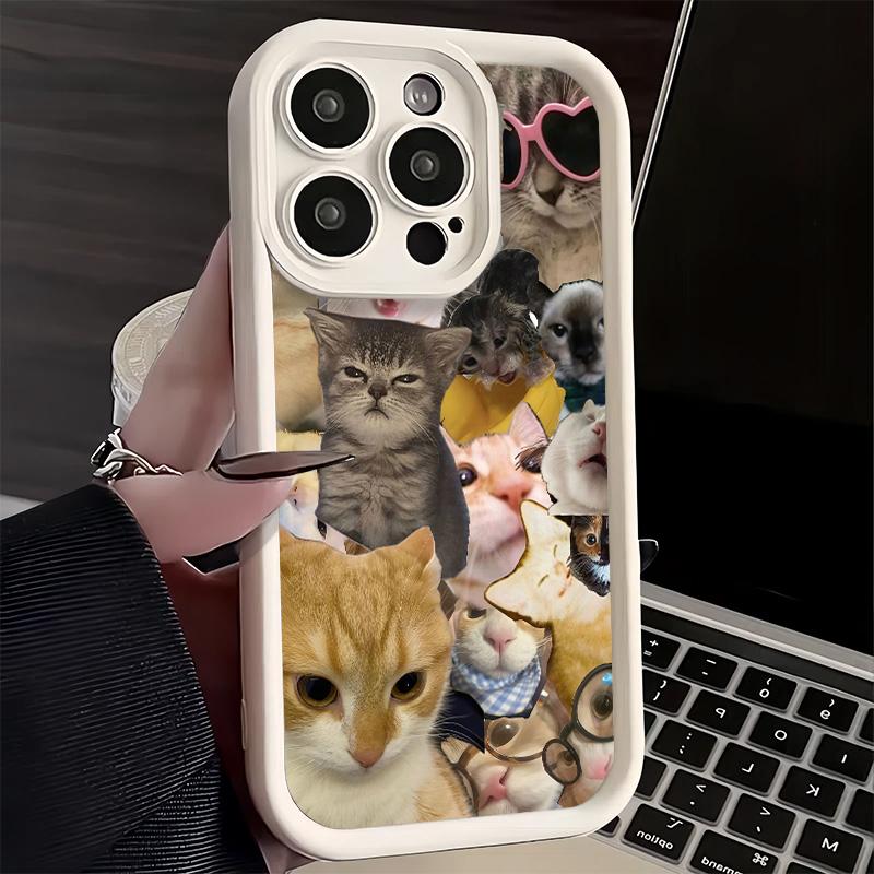 Phone Case for iPhone 17 Air 16E 15 16 Pro Max Crying Cats Combine Memes Cover 14 Plus 13 12 Mini Soft Shell Silicone Fundas