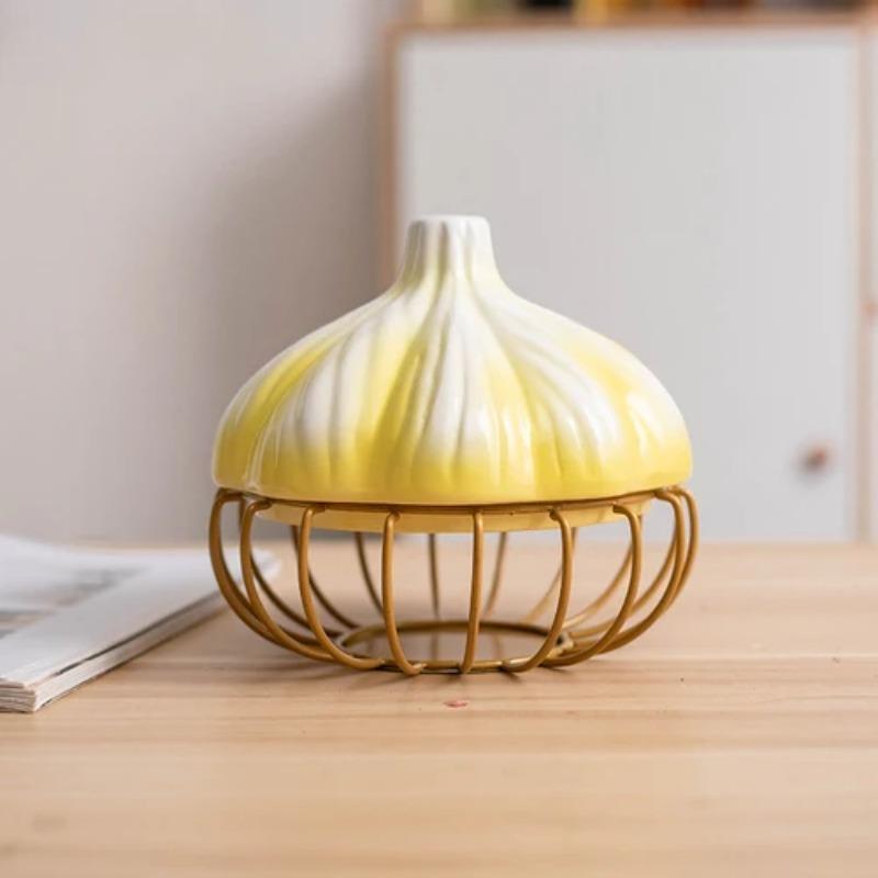 

Креативний кошик для зберігання часнику Керамічна кришка Яйце Цибуля Імбир Кошик для зберігання часнику Кошик для зберігання з кованого заліза Кухонне приладдя