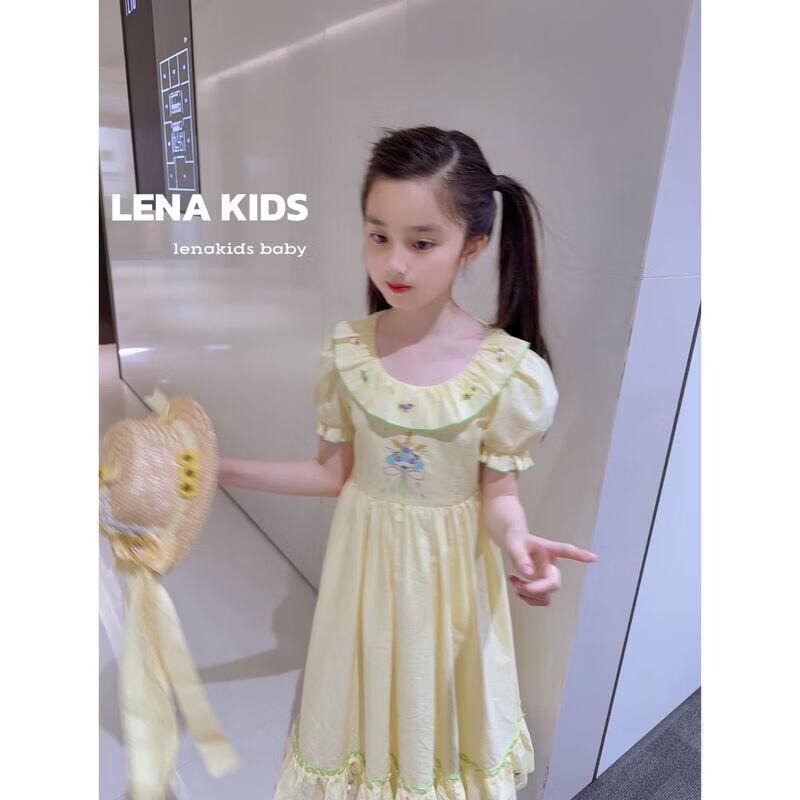 LENAKIDS Girls Tencel Cotton Yellow Princess Dress 150 (145-155cm height)