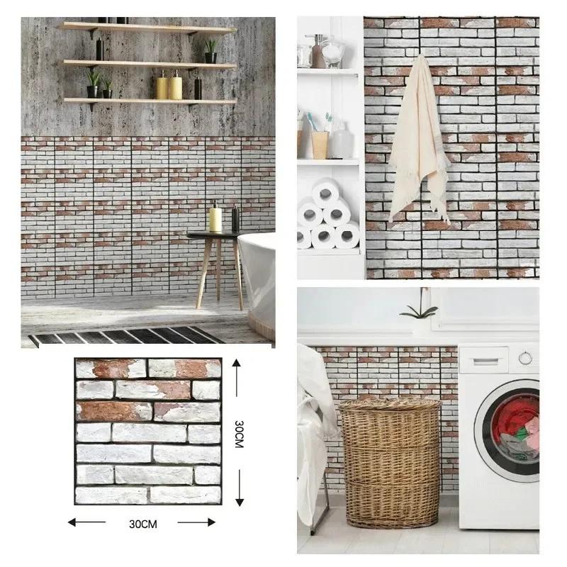 10pcs 3D Peel and Stick Wallpaper,Faux Stone Tiles Stickers,Self-Adhesive Brick Grain Wall Paste,for TV Background Home Decor