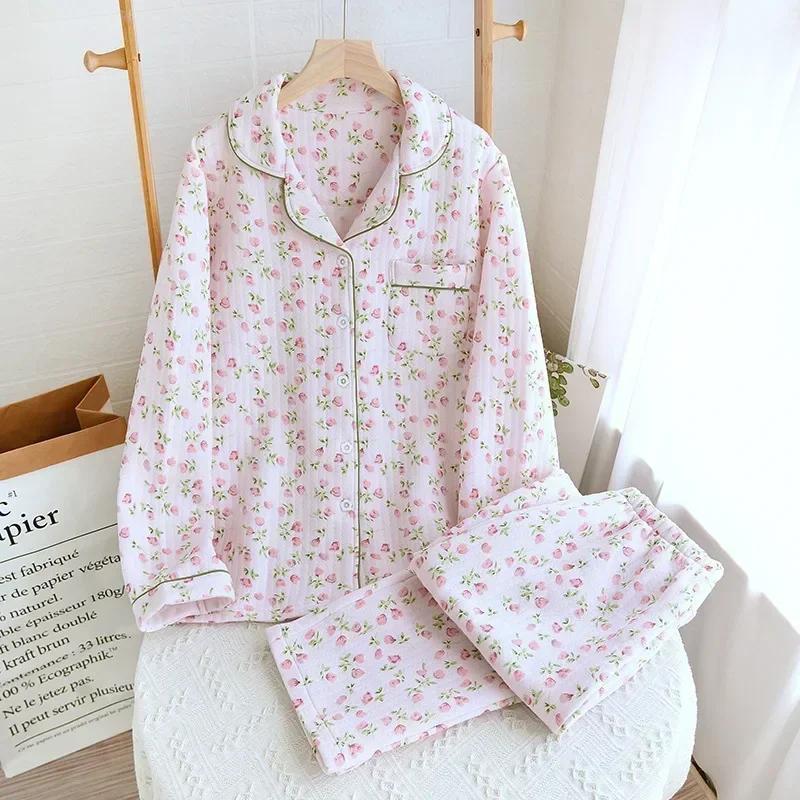 Japanese New Arrival Style Autumn and Wintertime Long-sleeved Trousers, Pure Cotton Air Cotton, Warm Ladies Pajamas, Home Service Sleepwear