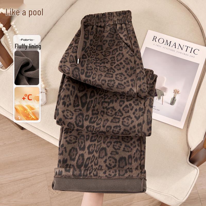 

Женские повседневные брюки с леопардовым принтом на флисовой подкладке L