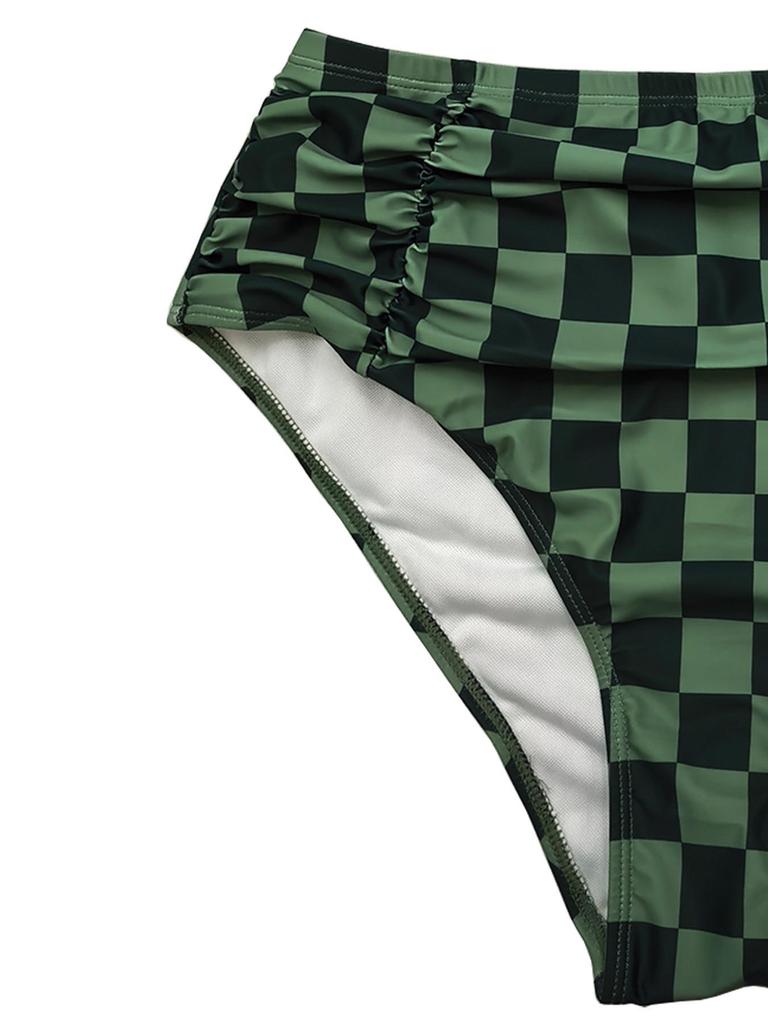 2026 European & American Plus Size Sexy Plaid Bikini - High Waist Tummy Control Two-piece Swimsuit