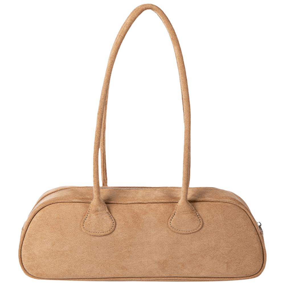 Women Suede Boston Tote Bag Suede Shoulder Bag Zipper Bowling Handbag Solid Color Multi-pocket Clutch Purse for Shopping Travel