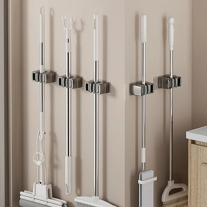 Wall Mounted Mop Holder Hook Self Adhesive Mop Organizer Rack Brush Broom Mop Hanger Holder Kitchen Bathroom Storage Accessories