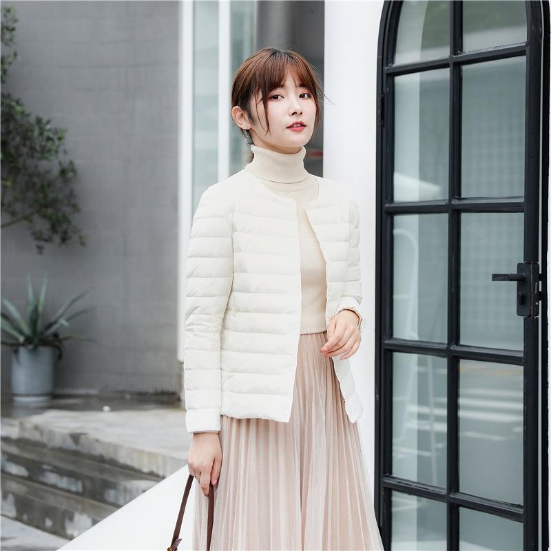 Feather new women's 90-fleece women's clothing round neck V-neck long-sleeved liner solid color down jacket simple coat