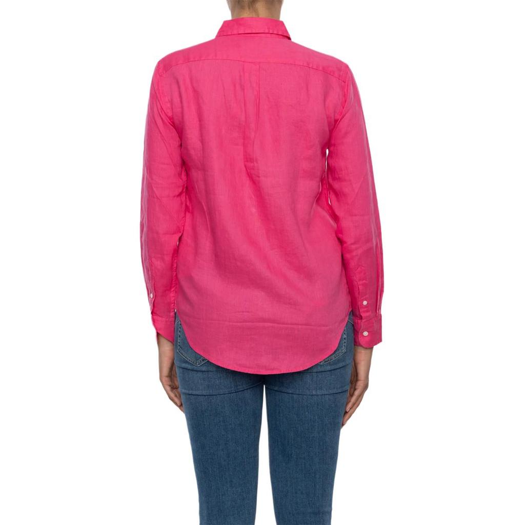 Polo Ralph Lauren Einfarbig Logo Bestickt Polokragen Knopf Langarmhemd Damen Hemden Magenta 211920516-014