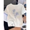 Women's Casual Line Floral Graphic Print Round Neck Short Sleeve Fashion Casual Woman Summer T-Shirt Clothing