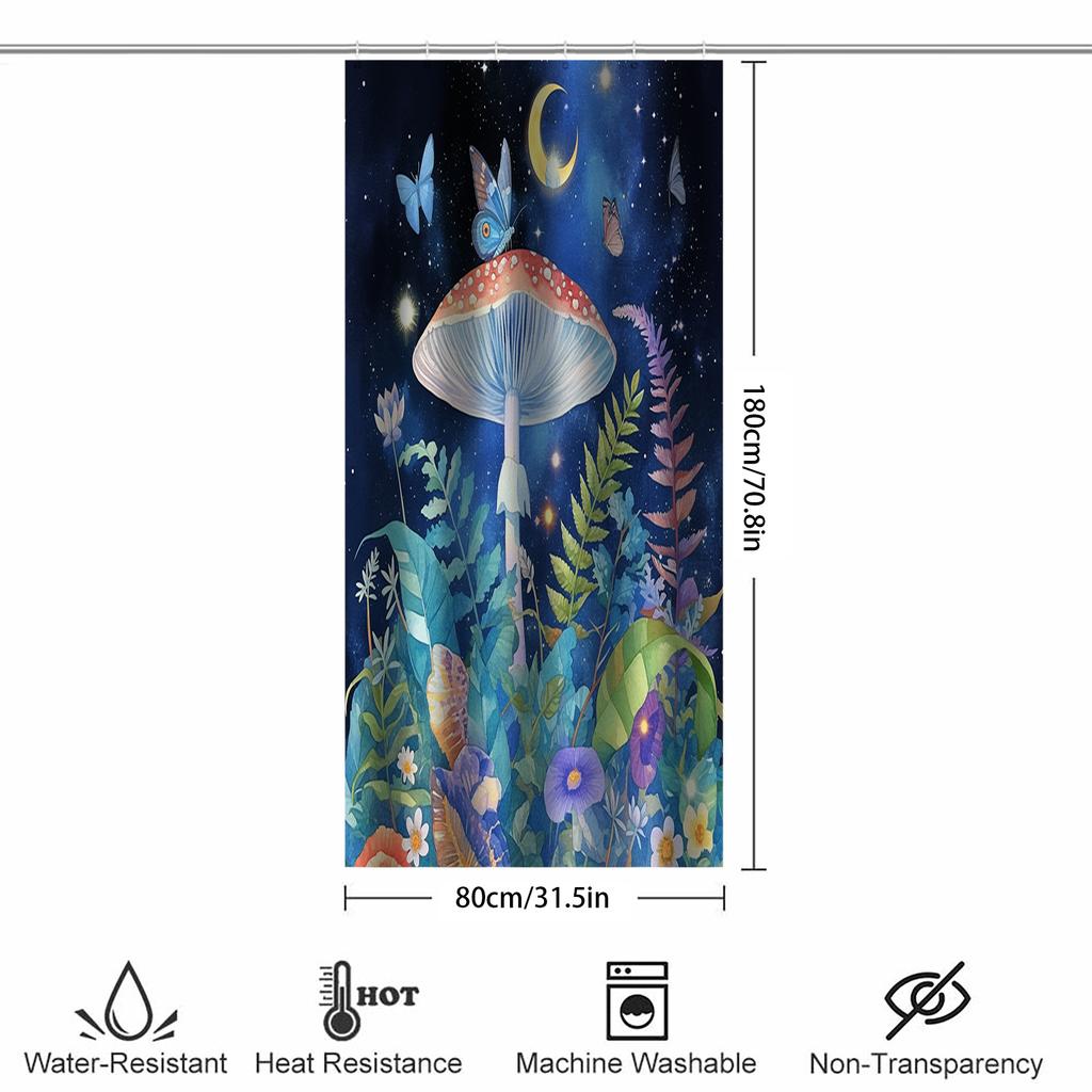 Blackout Curtain - Butterfly & Mushroom, Tropical Leaves & Stars, Light-Filtering, Cafe & Kitchen Use